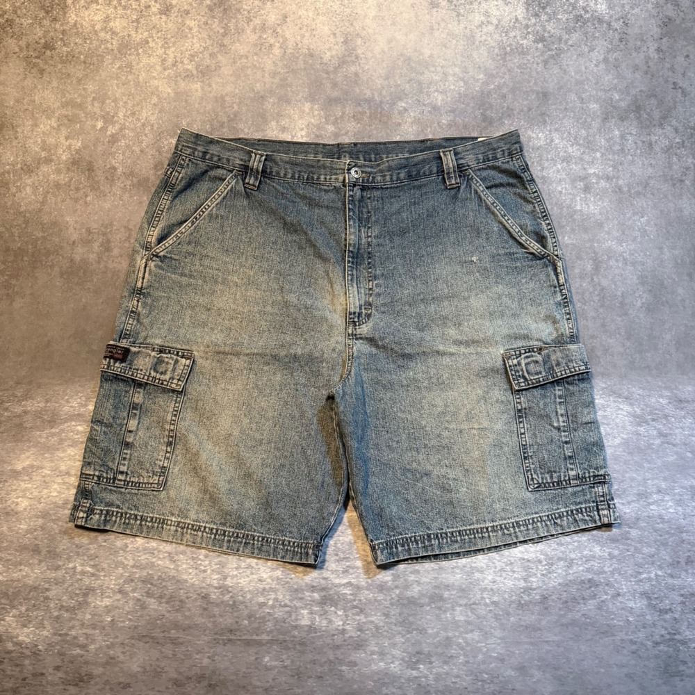 Vintage Wrangler Mens Blue Denim Cargo Jean Shorts Size 40 100% Cotton Faded